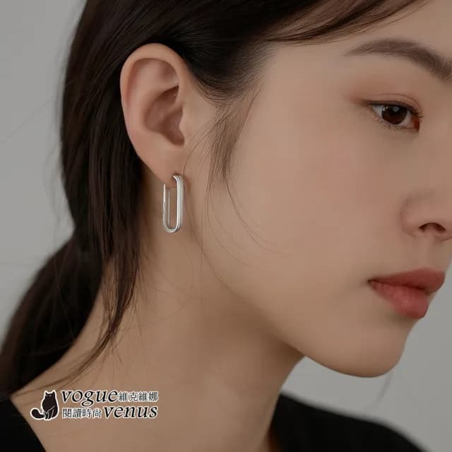 【維克維娜】橢圓線條易扣式925純銀耳環