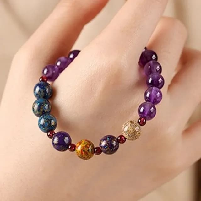 【KT DADA】雙11 石榴石配飾 圓珠飾品 紫水晶手串 大漆轉運珠手鍊 水晶單圈串珠手飾