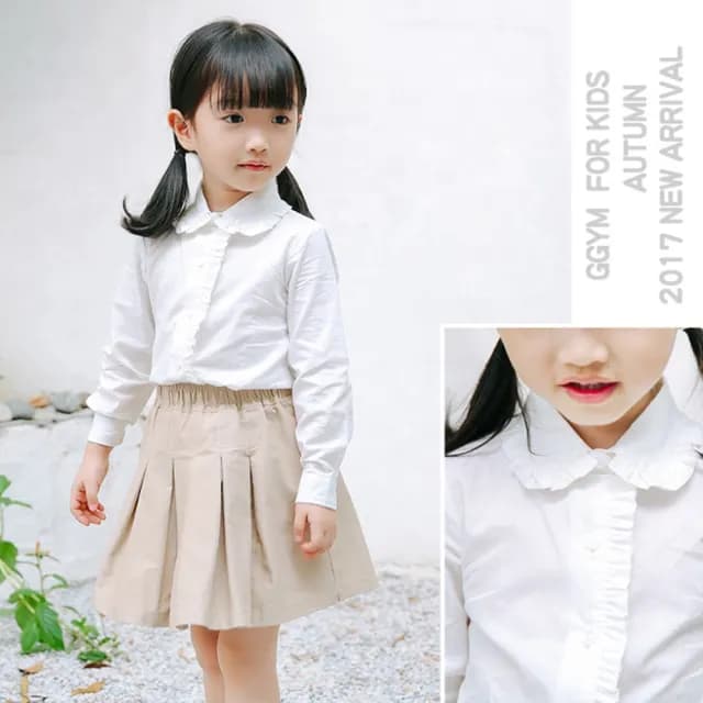 【橘魔法】花邊翻領純白薄長袖襯衫(女童 大童 白襯衫 花童 表演服裝 攝影 長袖上衣 童裝 兒童)