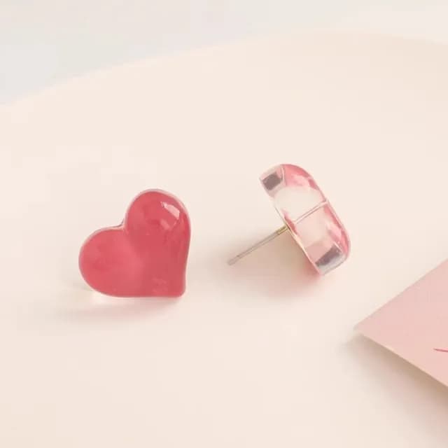 【可可愛愛】果凍粉愛心耳環1對(造型耳釘 七夕 情人節 生日 耳飾 飾品 禮物)