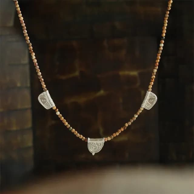 【LEEHER】雙11 編織項鍊/女生項鍊/項鍊/復古/歐美風/畫圖石項鍊/手鍊/高級感