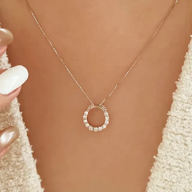 【CReAM】Queenie 925純銀甜甜圈圓圈銀色亮鑽銀色項鍊(生日 禮物 送禮 禮盒)