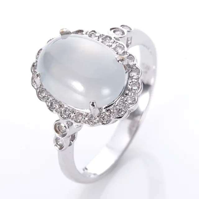 【DOLLY】18K金 緬甸高冰種白翡鑽石戒指(母親節 交換禮物 長輩送禮首選)