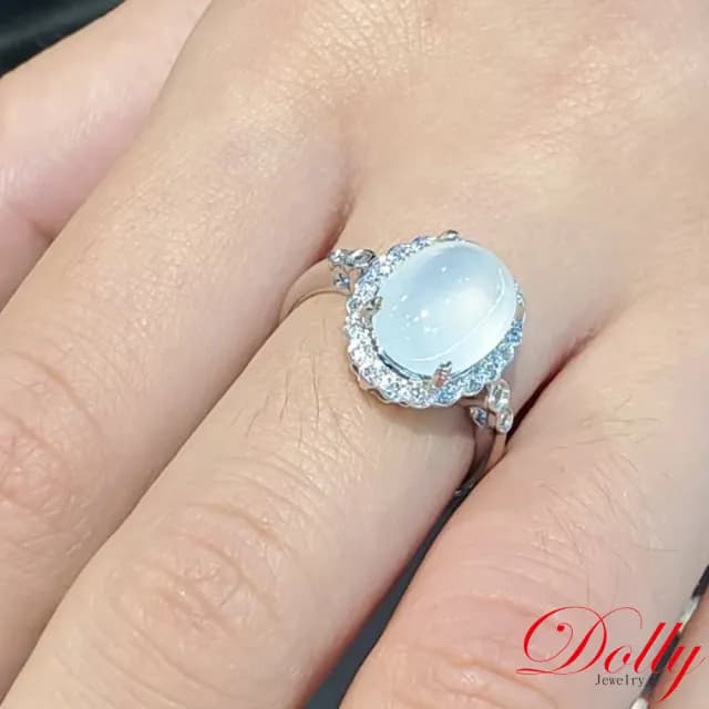 【DOLLY】18K金 緬甸高冰種白翡鑽石戒指(母親節 交換禮物 長輩送禮首選)