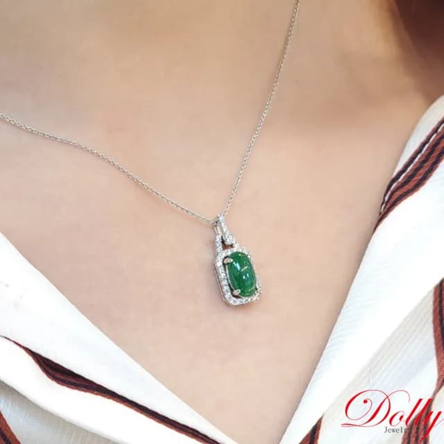 【DOLLY】14K金 緬甸冰種翡翠鑽石項鍊(母親節 交換禮物 長輩送禮首選)