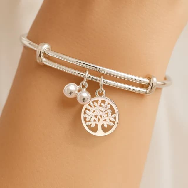 【珠兒綠】999純銀生命樹搖鈴純銀手鐲-成人尺寸(純銀手環 手鍊 彌月禮物 附禮盒禮袋 開運)