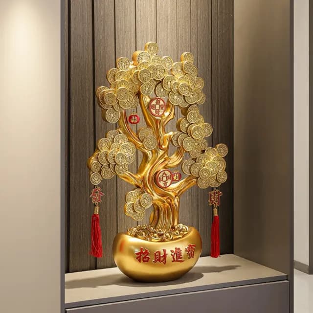 【巨匠】發財樹招財擺件 入戶玄關裝飾品 客廳電視櫃擺飾 喬遷入宅禮物 開業禮品(41*21*72CM發財樹擺件)