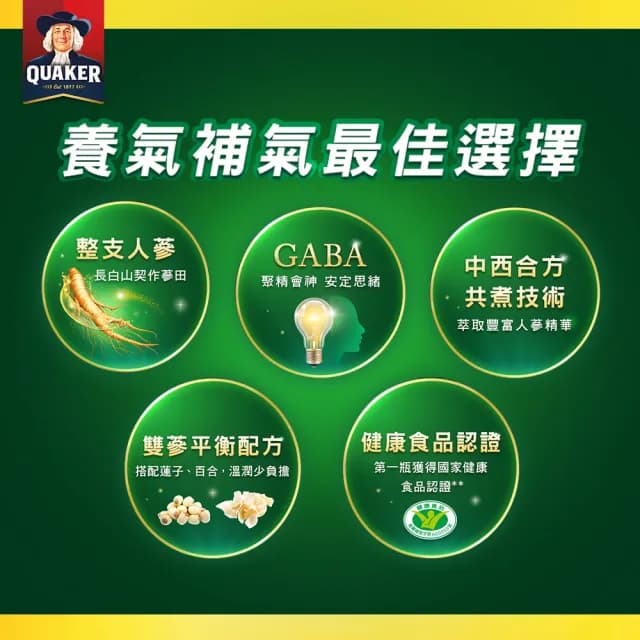 【QUAKER 桂格】養氣福虎保平安x人蔘滋補液禮盒60mlx19入x1盒(送 活靈芝60mlx1入)