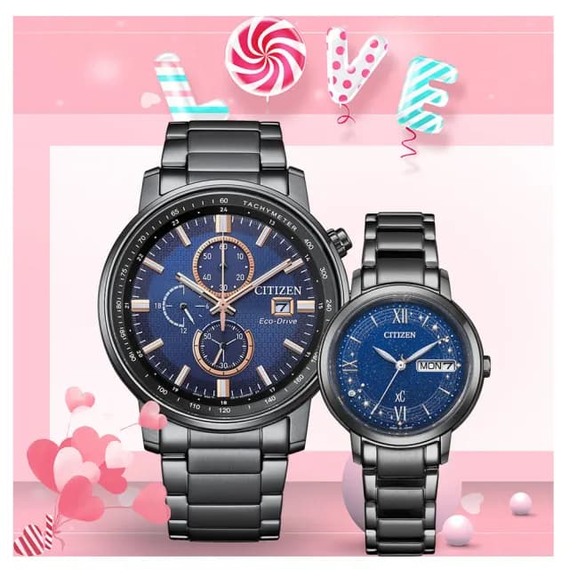 【CITIZEN 星辰】亞洲限定 情人節推薦款 光動能 對錶(CA0845-83L.EW2428-59L)