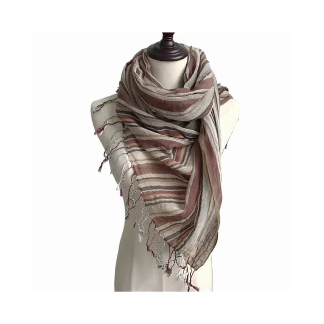 【Jun Jun】棉麻長版圍巾_棕咖條紋