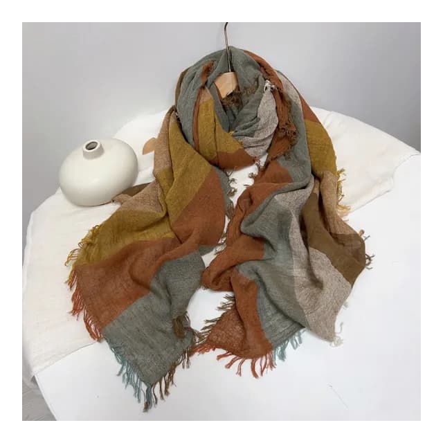 【Jun Jun】棉麻長版圍巾_大地色彩