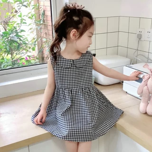 【橘魔法】復古小圓領赫本風娃娃洋裝(連身裙 連衣裙 格子裙 復古 女童 兒童 童裝)