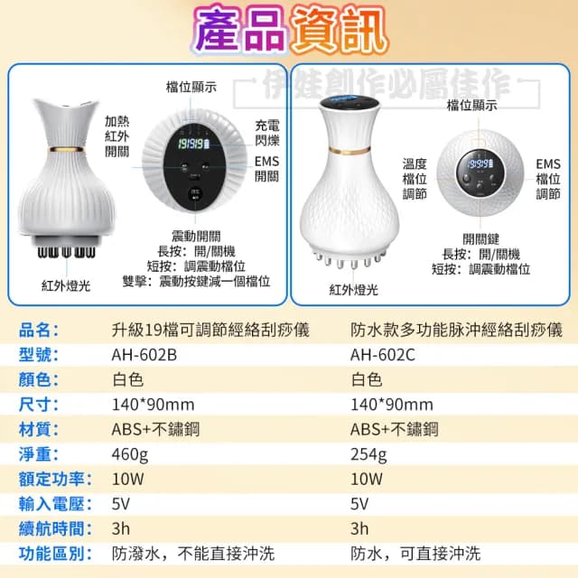 【伊德萊斯】多功能電動經絡刷 19檔調節 恆溫熱敷震動按摩儀 刮痧儀(交換禮物)