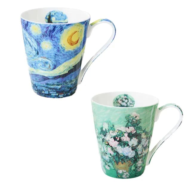 【Royal Duke】梵谷油畫系列骨瓷馬克-二入禮盒組450ML(禮盒咖啡杯 骨瓷 馬克杯 入厝禮 升遷禮 生日贈禮)