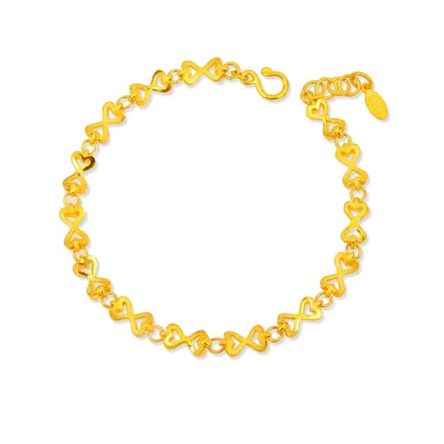 【GJS 金敬順】雙11黃金手鍊 雙心 蝴蝶結 雙面 女款(金重:2.23錢/+-0.03錢)