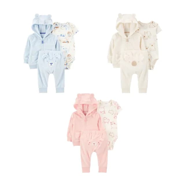 【Carter’s官方授權】嬰兒可愛動物3件組套裝〔包屁衣/薄外套/長褲〕－多款任選(原廠公司貨 童裝 嬰兒裝)
