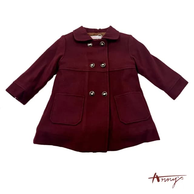 【ANNY’S 安妮公主】童裝 貴氣精緻黃冠扣秋冬款混羊毛大衣(3672紅色)