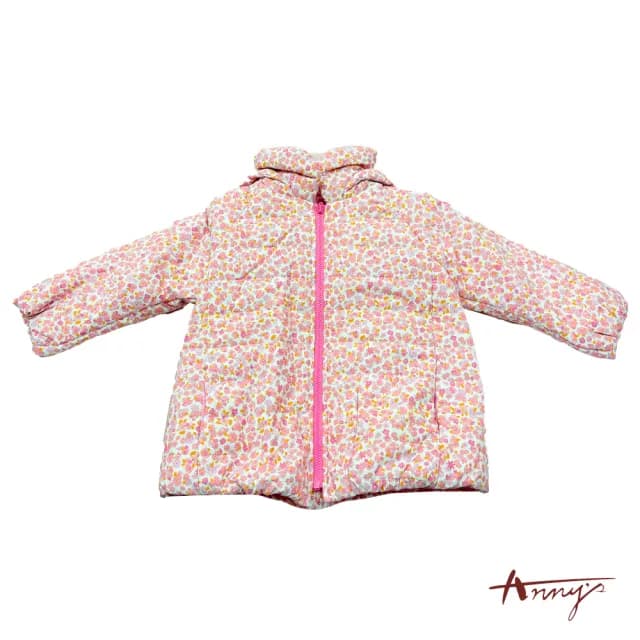 【ANNY’S 安妮公主】童裝    柔色滿版印花秋冬款拉鍊連帽鋪棉外套(3680粉紅)