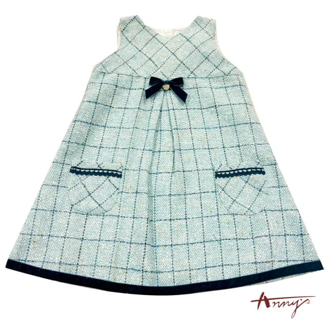 【ANNY’S 安妮公主】童裝  氣質格紋小香風秋冬款混羊毛口袋背心裙(3616水藍)