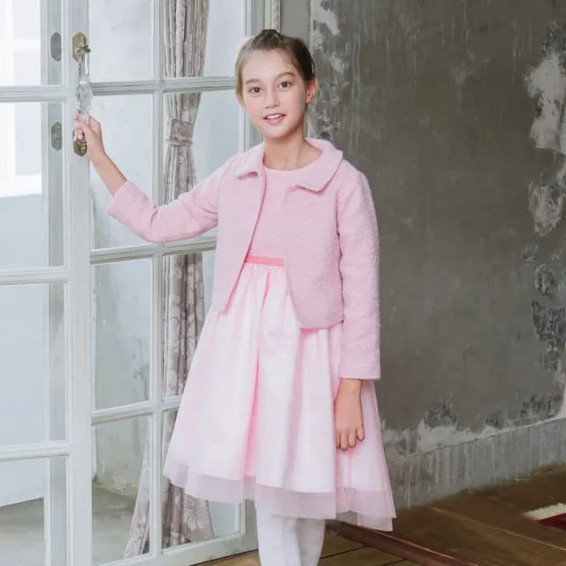 【ANNY’S 安妮公主】童裝 公主小香風混羊毛秋冬款外套搭背心裙禮服套裝(3604粉紅)