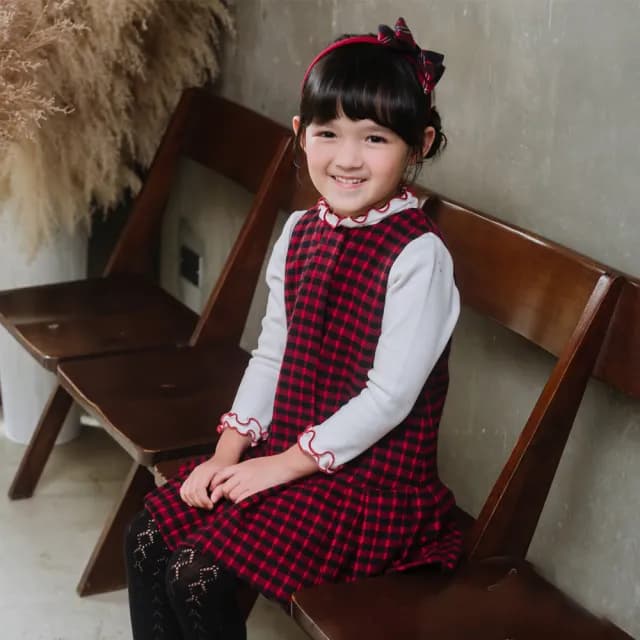 【ANNY’S 安妮公主】童裝  優雅氣質小格紋秋冬款背心裙(3229藍色)