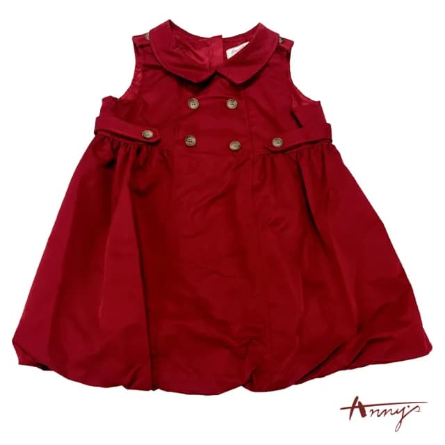 【ANNY’S 安妮公主】童裝  氣質名媛雙排扣造型秋冬款花苞背心裙(3230紅色)