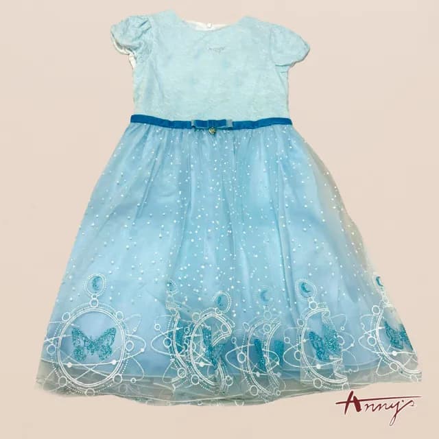 【ANNY’S 安妮公主】童裝 夢幻月亮蝴蝶星空裙襬搭蝴蝶結秋冬款公主袖禮服(3211水藍)