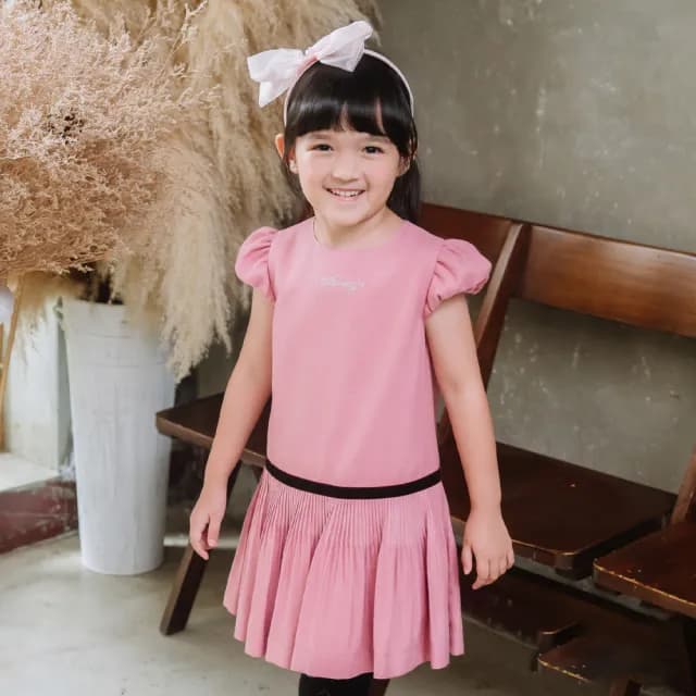 【ANNY’S 安妮公主】童裝  氣質百褶荷葉袖秋冬款洋裝(3224粉紅)