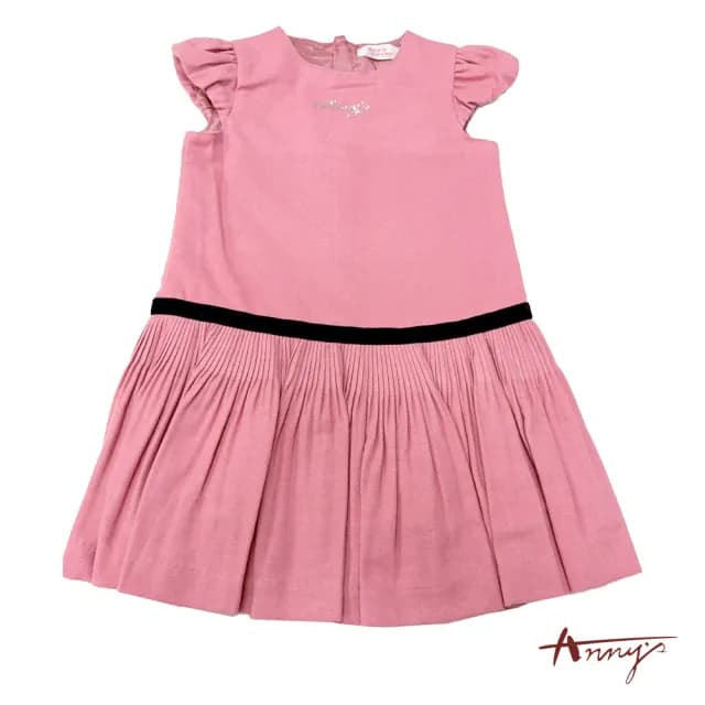 【ANNY’S 安妮公主】童裝  氣質百褶荷葉袖秋冬款洋裝(3224粉紅)