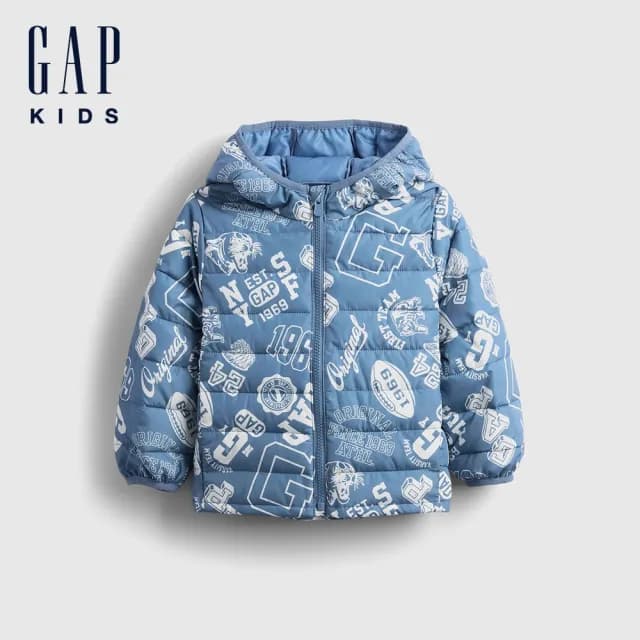 【GAP】男幼童裝 Logo印花連帽外套-藍色(789830)