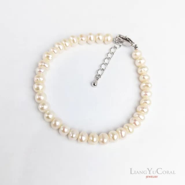 【大東山樑御珊瑚】天然珍珠自然形手鍊5-5.5mm(白色珍珠)