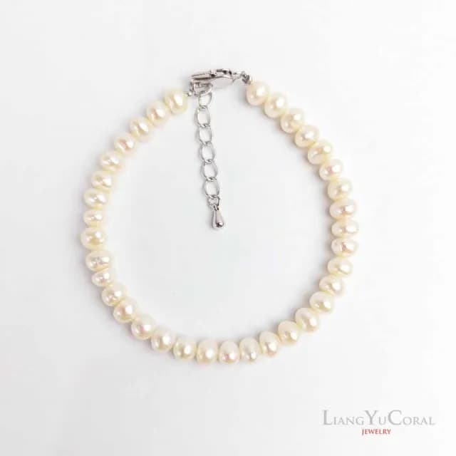 【大東山樑御珊瑚】天然珍珠自然形手鍊5-5.5mm(白色珍珠)