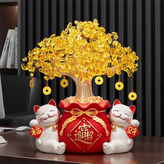 【超微米】招財貓擺件 開業禮物 收銀臺發財樹裝飾品 客廳電視櫃桌上擺飾 開運喬遷新居禮品(招財貓擺飾小號)