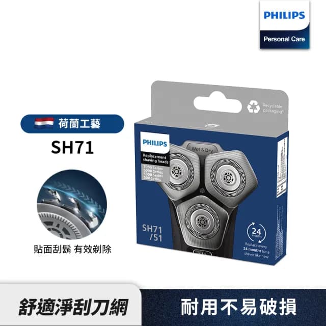 【Philips 飛利浦】官方直營 電鬍刀刀頭 SH71/51