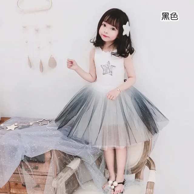 【橘魔法】無袖閃星拼接漸層挺紗裙洋裝(連身裙 澎澎裙 連身洋裝 連衣裙 紗裙 禮服 女童 兒童 童裝)