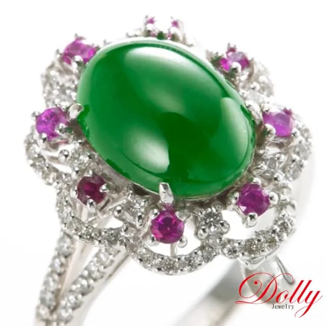 【DOLLY】18K金 緬甸冰種陽綠A貨翡翠鑽石戒指(母親節 交換禮物 長輩送禮首選)