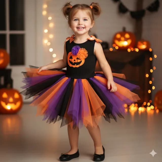 【橘魔法】南瓜骷顱頭拚色紗裙套裝(萬聖節服裝 蓬蓬裙 裙子 舞台表演 角色扮演 女童 兒童 童裝)