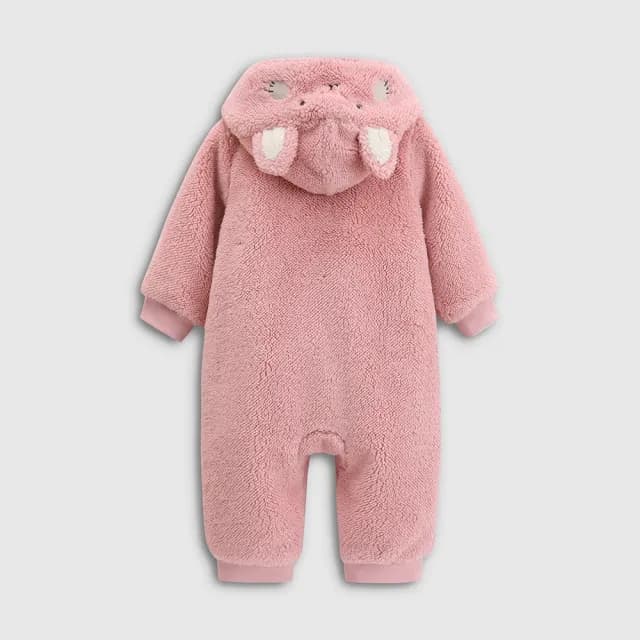 【GAP】嬰兒裝 Logo刺繡動物造型連帽長袖包屁衣/連身衣-粉色(805377)