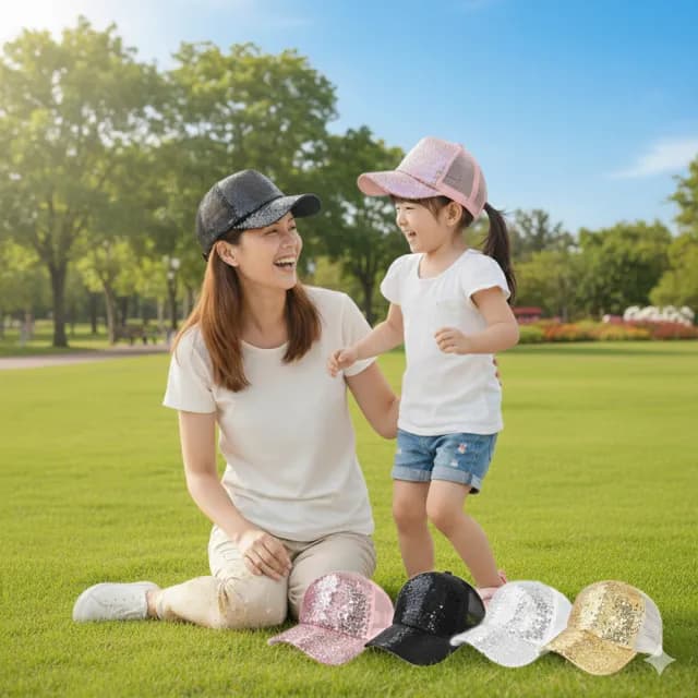 【橘魔法】閃亮亮透氣網眼棒球帽(親子款 帽子 遮陽帽 防曬 鴨舌帽 網帽 大童 大人 兒童 女童 童帽 童裝)