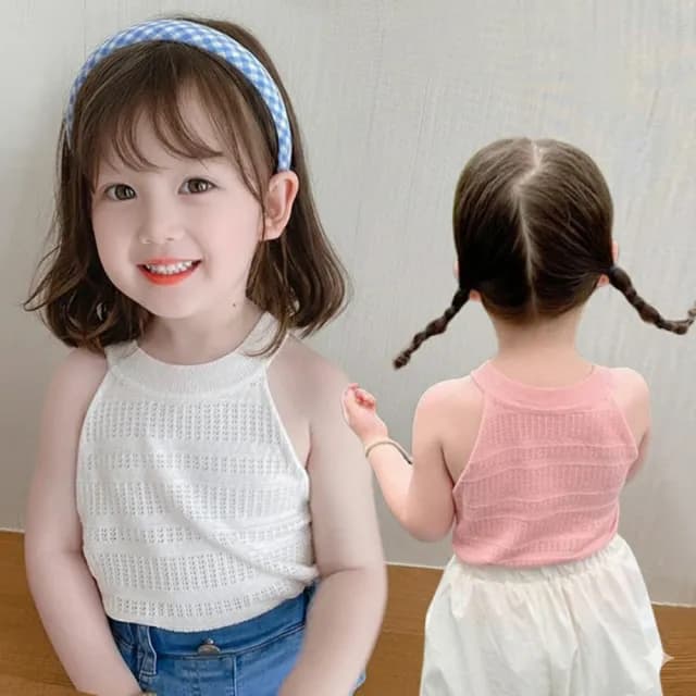 【橘魔法】透氣洞洞削肩背心(針織 上衣 小可愛 女童 童裝 兒童 中童)