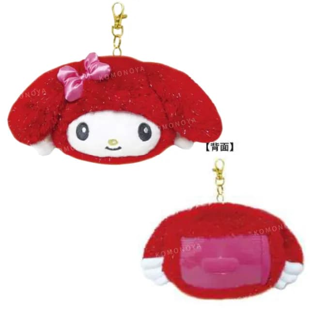 【小禮堂】Sanrio 三麗鷗 絨毛大臉伸縮票卡零錢包 天使系列 美樂蒂 酷洛米(平輸品)