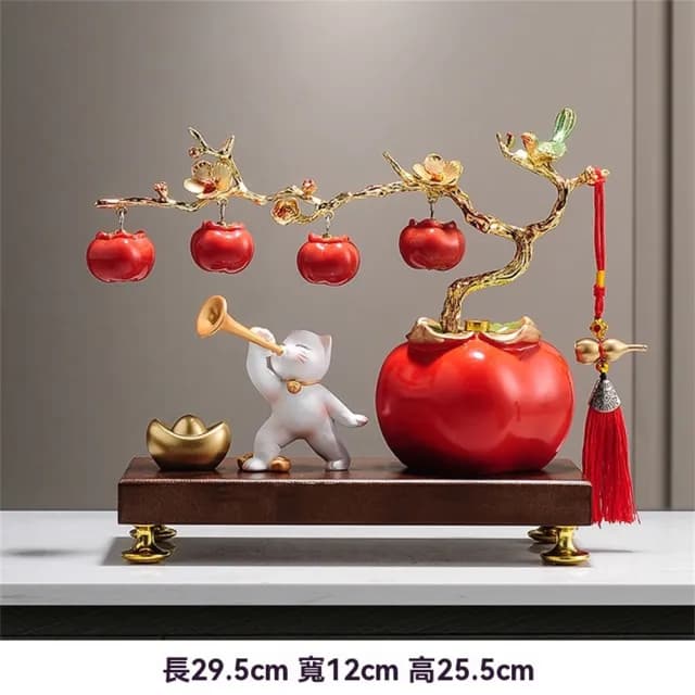 【超微米】招財貓擺飾 柿柿如意柿子擺件 客廳擺設 辦公室裝飾品 喬遷開業禮物 禮品(躺賺招財貓擺飾)