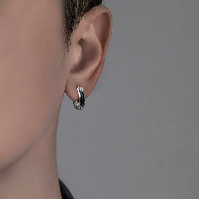 【KT DADA】雙11 男生耳環 純銀耳扣 時尚紋理 鎏金撞色 小圈耳飾 百搭單品 潮流配飾