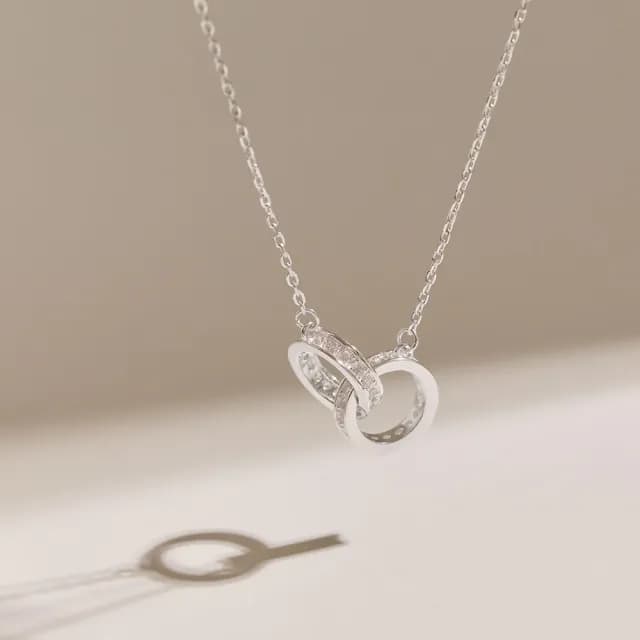【vacanza】鑲鑽雙圈相扣．純銀項鍊