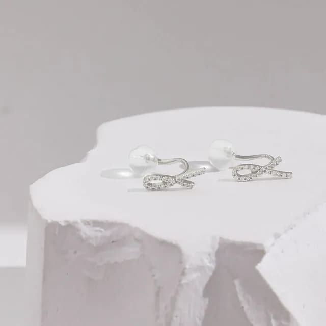 【vacanza】絲帶小鑽・純銀夾式耳環