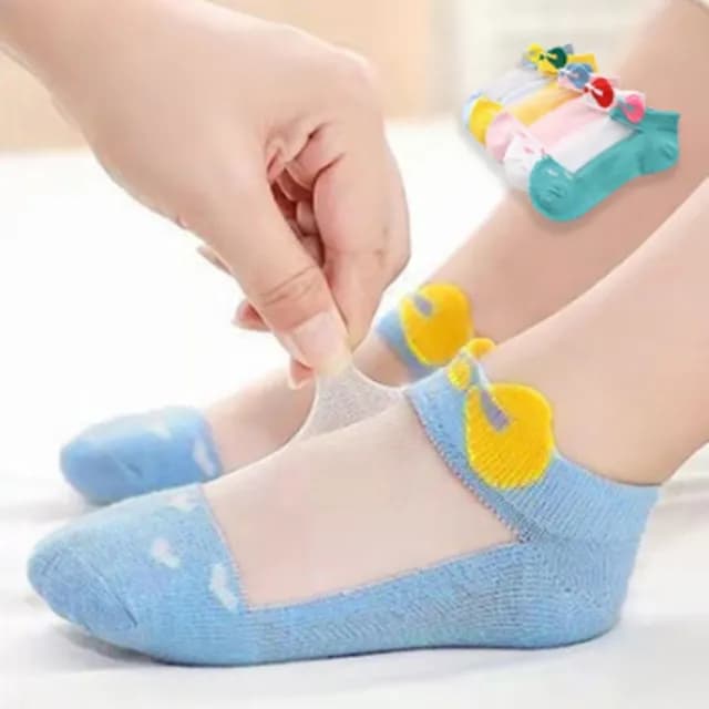 【橘魔法】（5雙一組）公主蝴蝶結玻璃透膚短襪(襪子 透明 水晶襪 玻璃襪 透膚襪 網紗 女童 童裝)