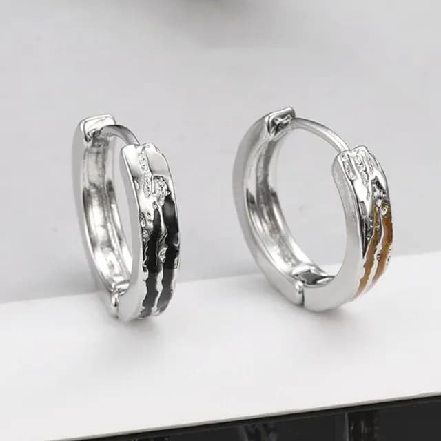 【LEESA】雙11 金屬銀飾\男款耳環\細緻紋路\撞色拼接\質感耳環\純銀耳飾\金屬耳扣\鎏金耳扣\線條設計