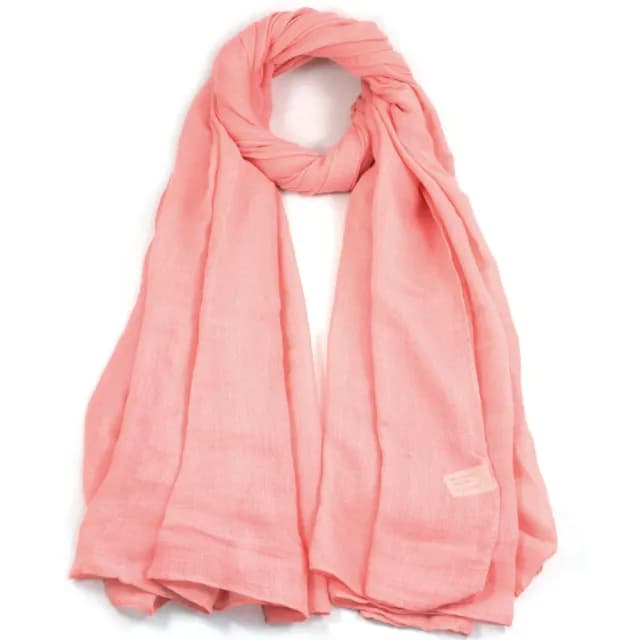 【AnnaSofia】超大寬版披肩圍巾-純色棉麻 現貨(嫣粉)