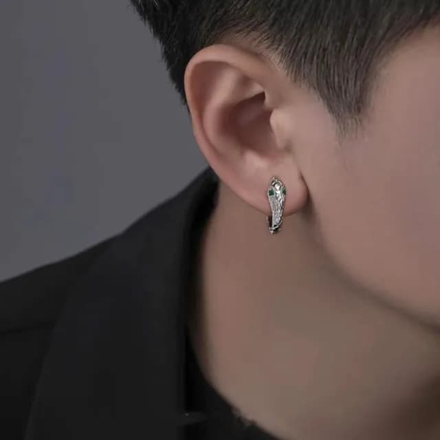 【MoonDy】耳環 男生耳環 蛇形耳環 s999足銀耳環 耳扣 靈蛇耳扣 抗過敏耳環 造型耳環