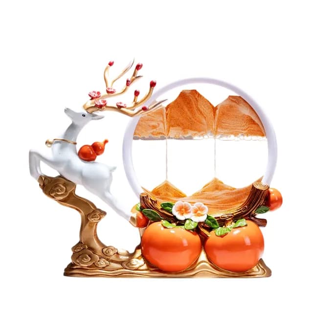 【超微米】柿柿如意流沙畫擺件 招財麋鹿 新中式喬遷新居禮物(招財擺件 裝飾品)